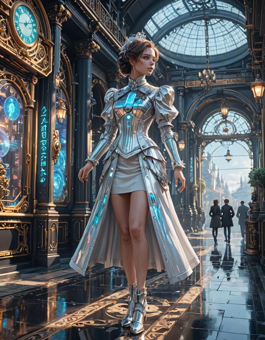 Victorian Lady in Holographic Techno World