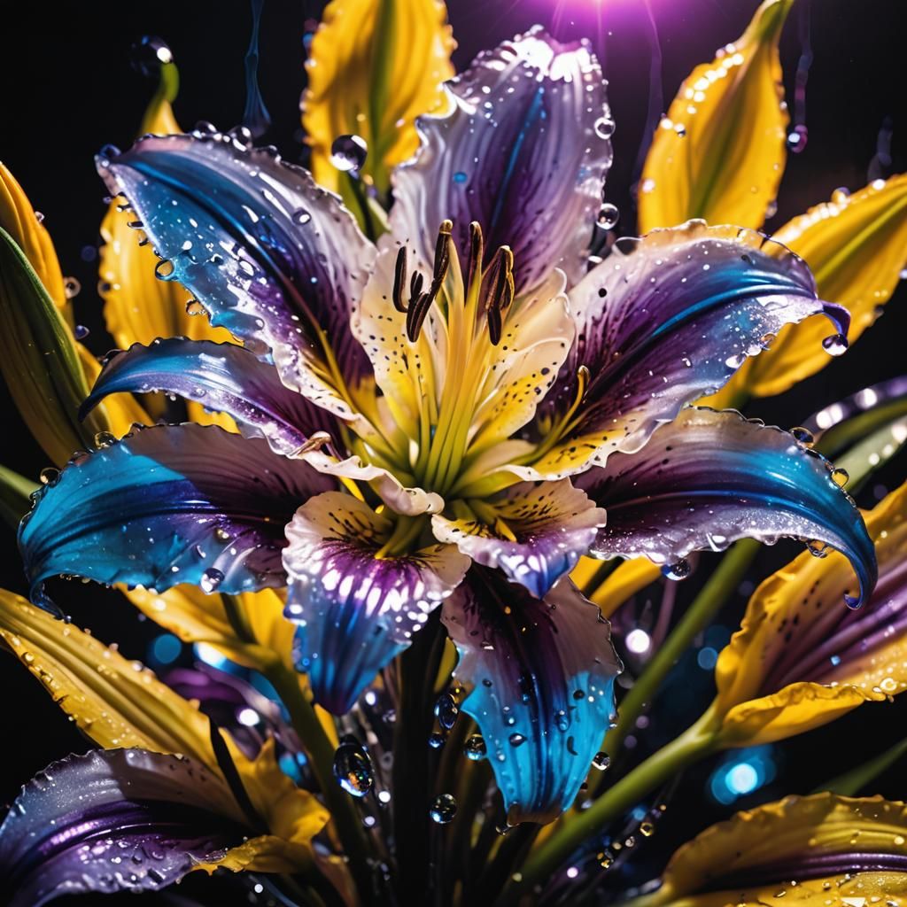 Neon Synthwave Glass Flower Portrait in 8K