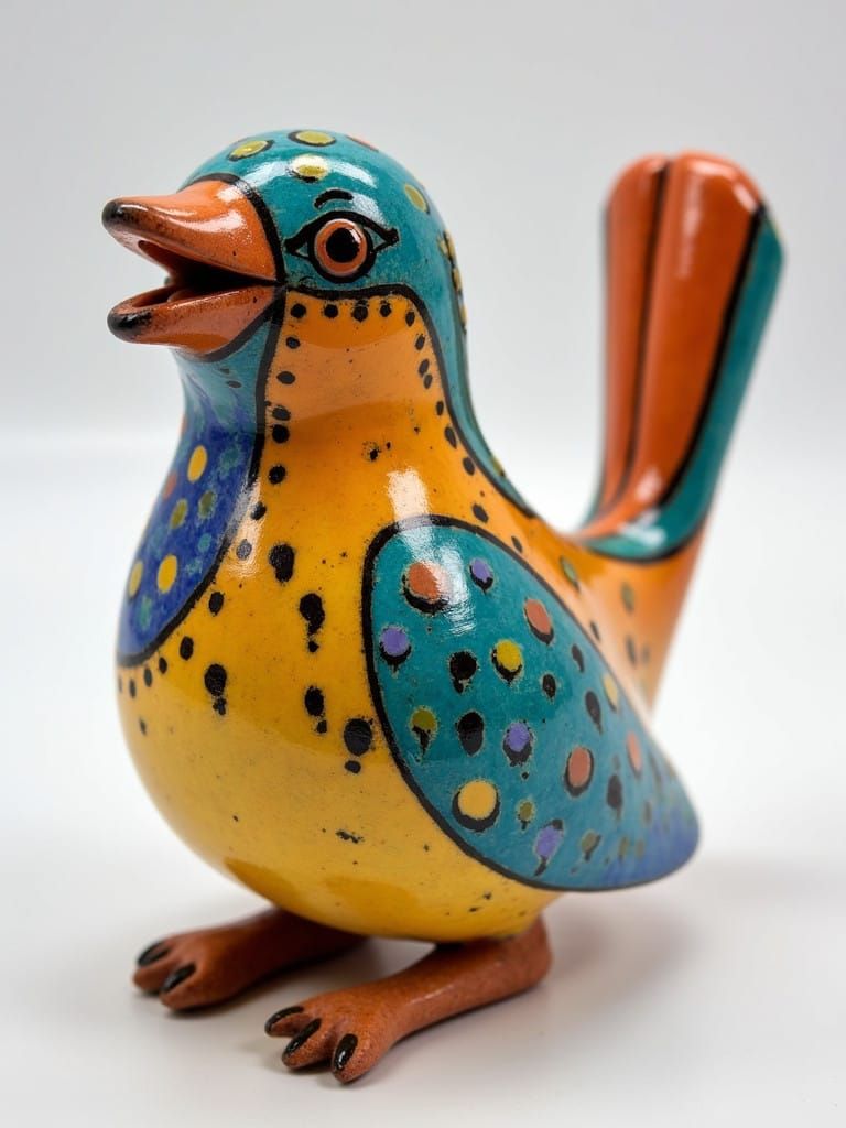 Vibrant Hand-Painted Ceramic Bird Whistle in Mexican Folk Ar...