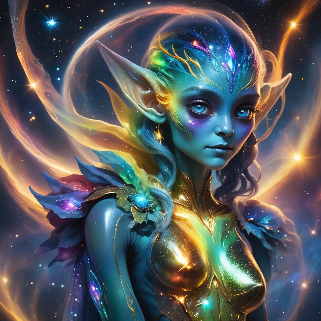 Rainbow Nebula Crystal Elf Alien Concept Art