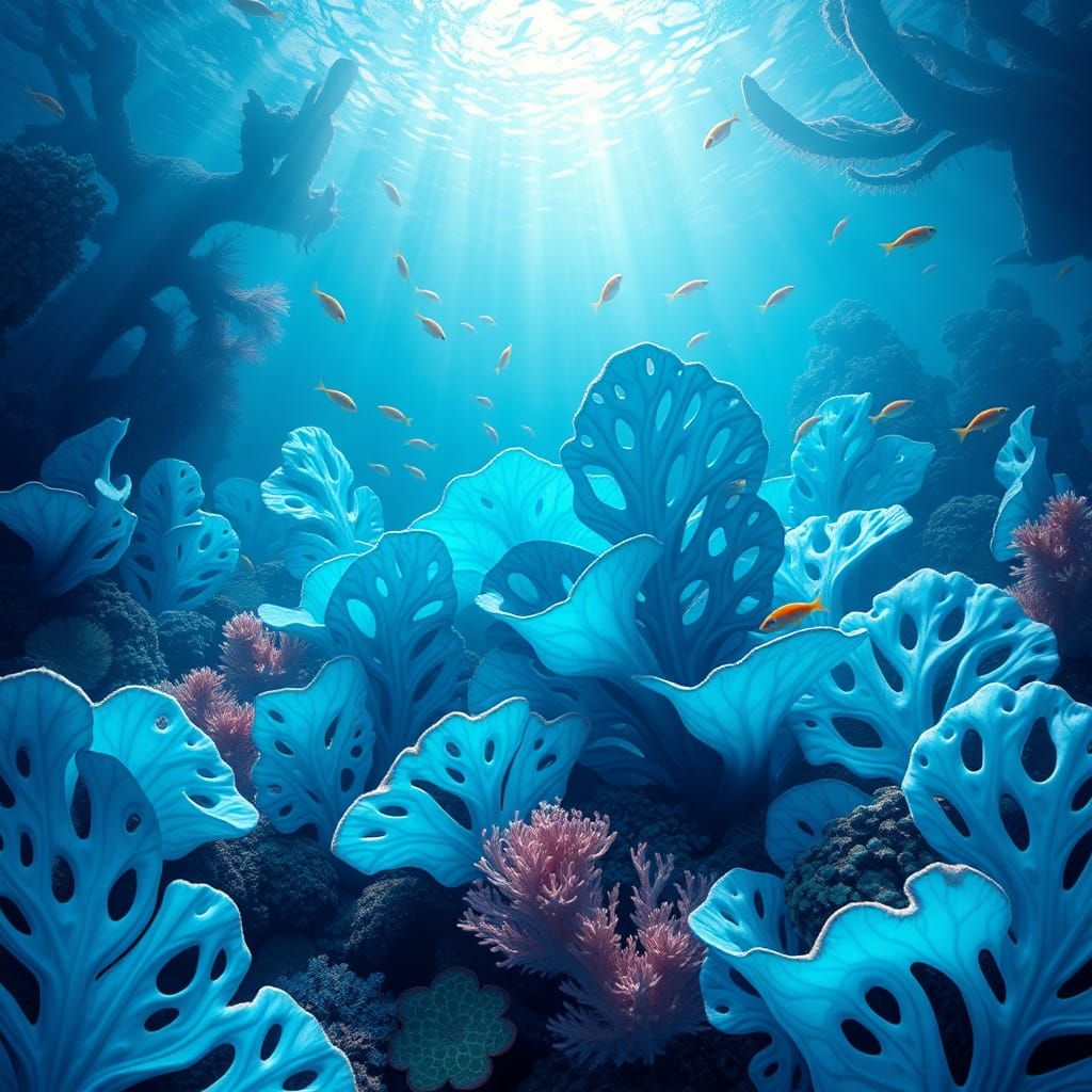 Monstera Coral Reef in Swirling Oceanic Style