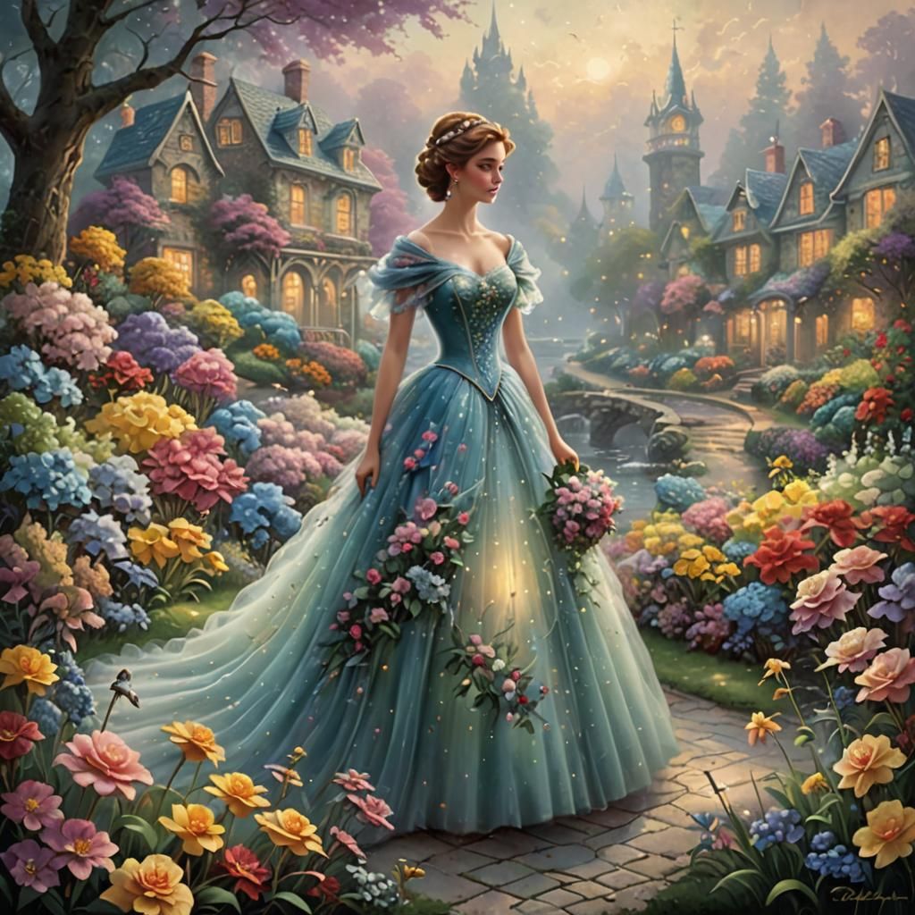 Ethereal Floral Dress in a Kinkade Style