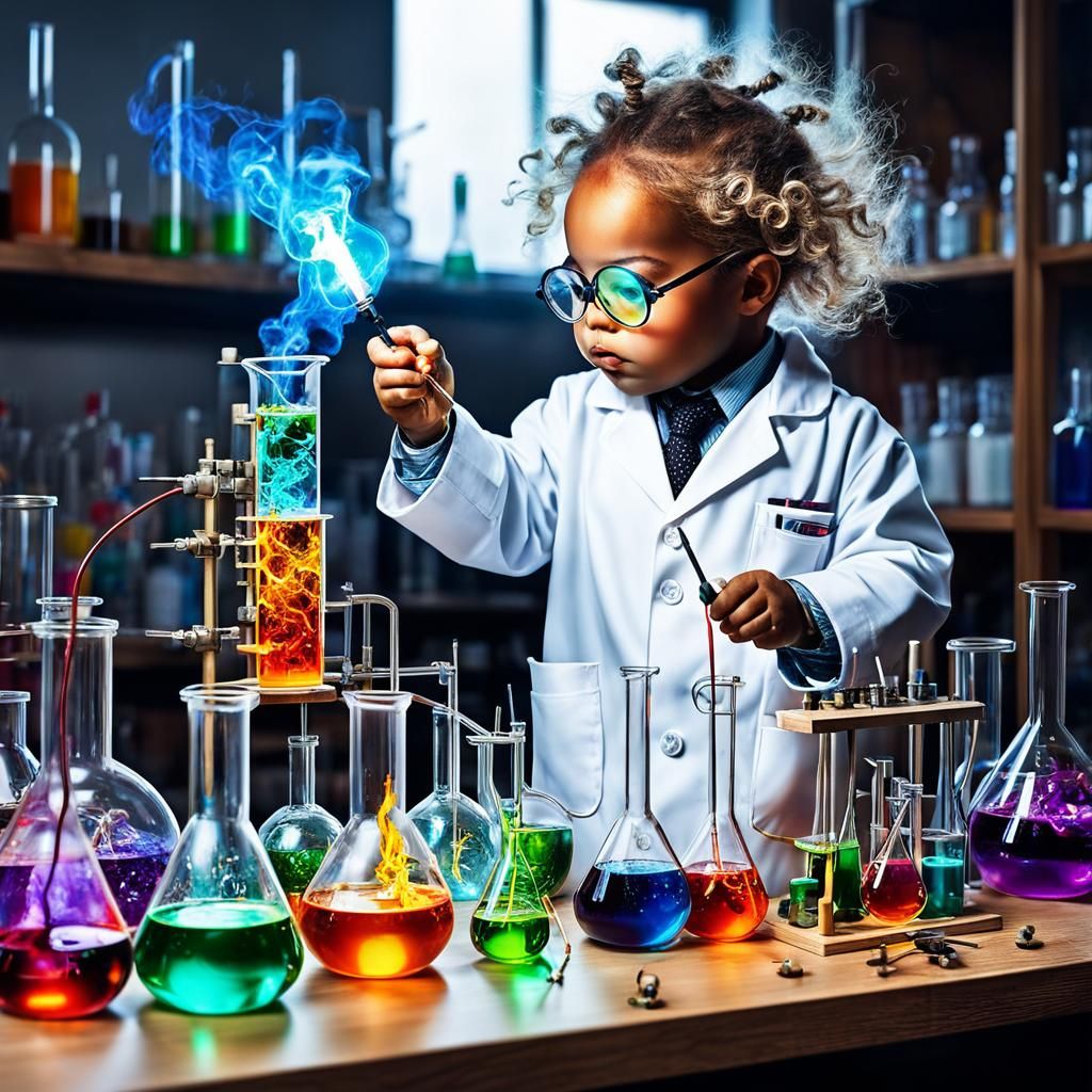 Adorable Toddler Scientist in Anime Style Lab