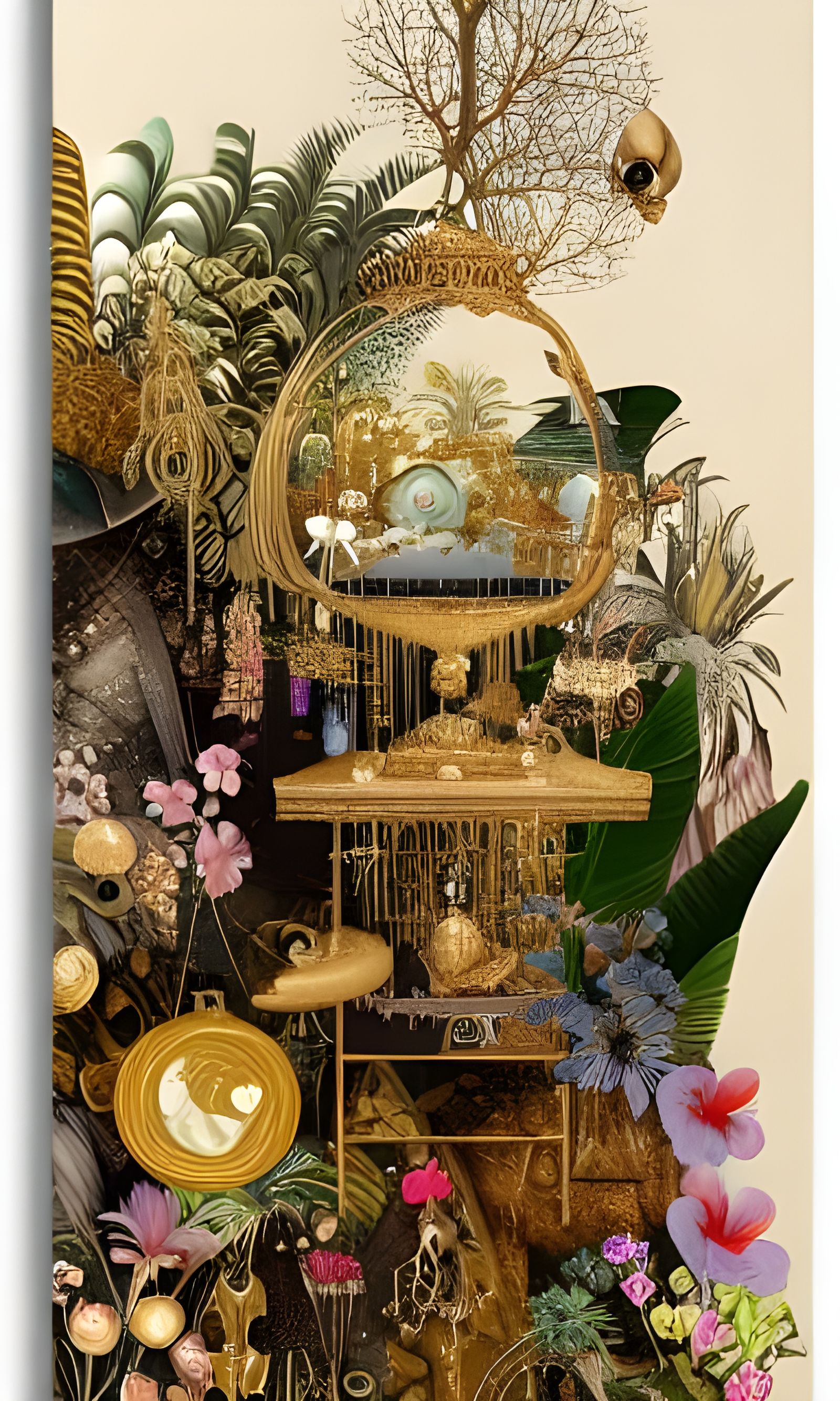 Tropical Flowers Surround Gold Jewelry Vanity