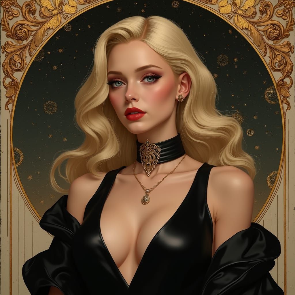 Elegant Blonde Woman in Black Lingerie