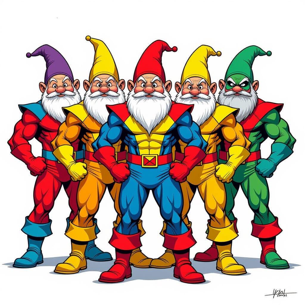 Seven Dwarfs as X-Men in Comic Book Art Style