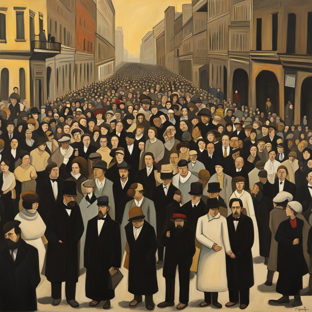 Street Protesters in Woodcut Style