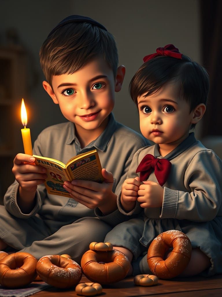 A Jewish Boy and Girl Celebrate Hanukkah with Joy and Wonder