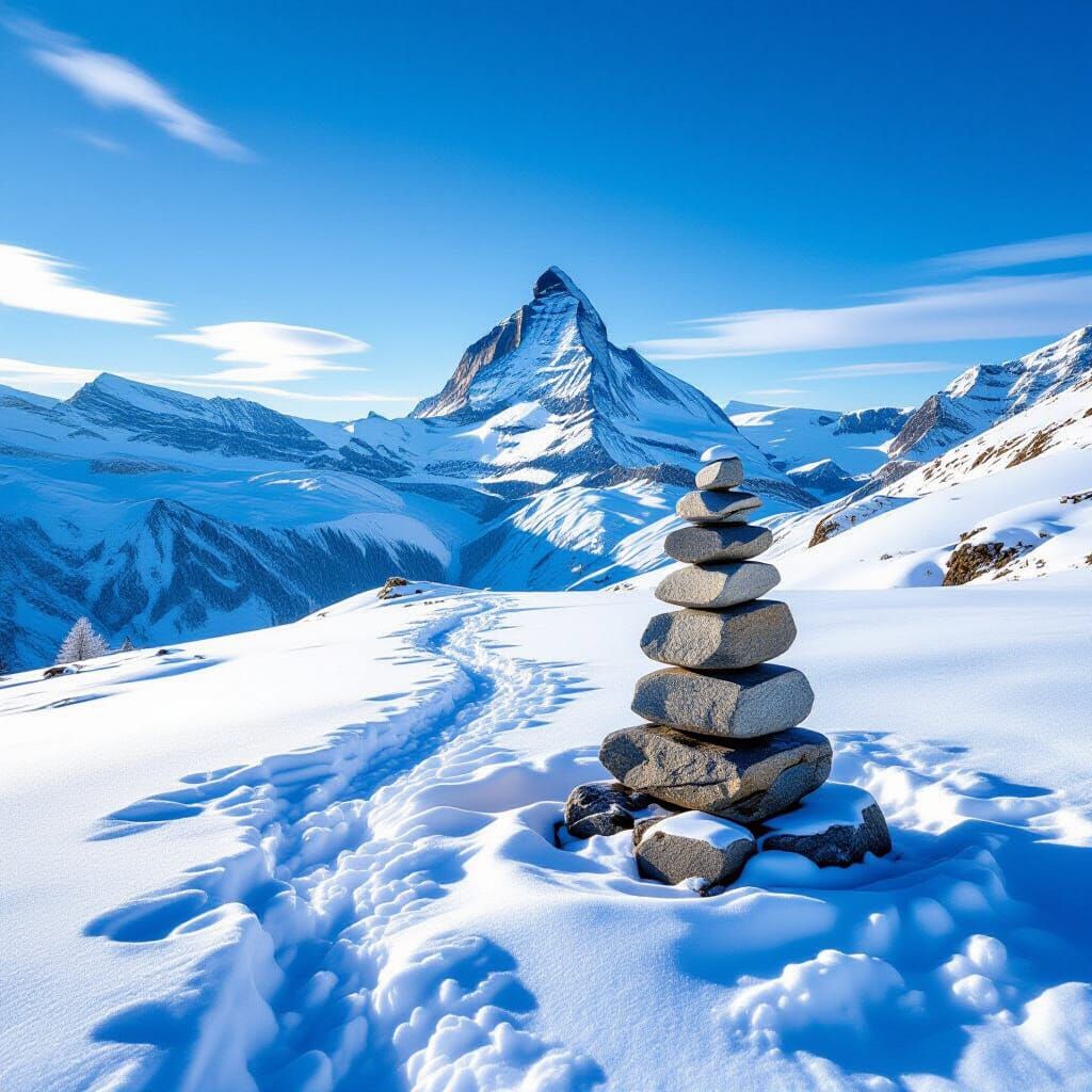 Hyperrealistic Alpine Cairn Landmark in 1473