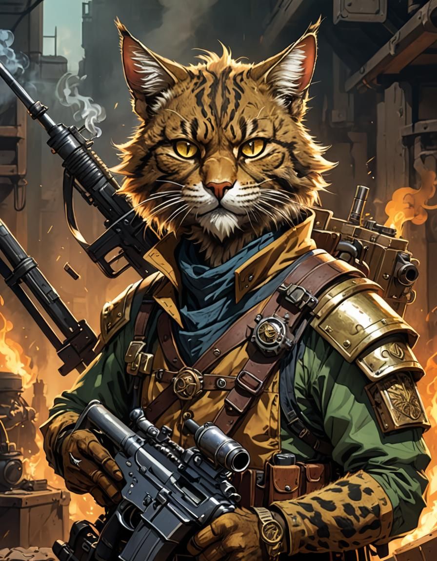 Tabaxi Soldier Portrait in Anime Style