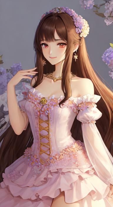 Anime Lady with Flowers in Triadic Color Rendering