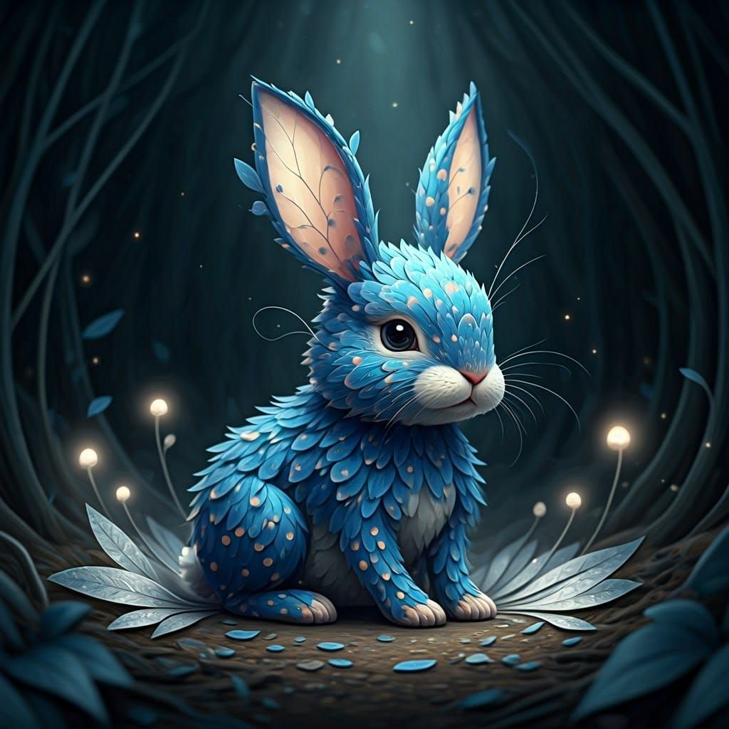 Polka Dot Petal Bunny in Moonlit Glade