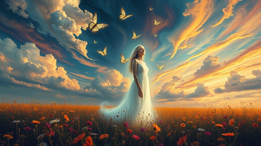 Ethereal Light Figure in Dreamlike Rothko-Magritte Landscape