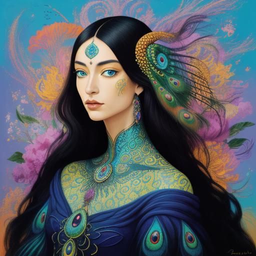 Dragon Peacock Woman in Abstract Expressionism Style