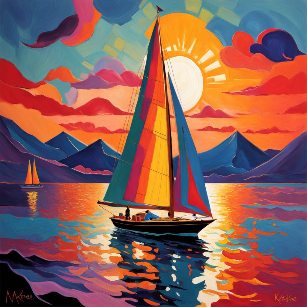 Vibrant Sunset Sailing in Fauvist Style