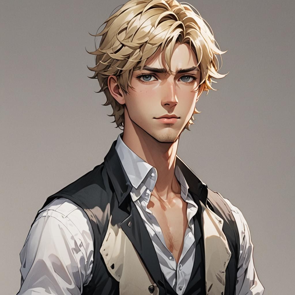 Handsome Man Portrait in Anime Style