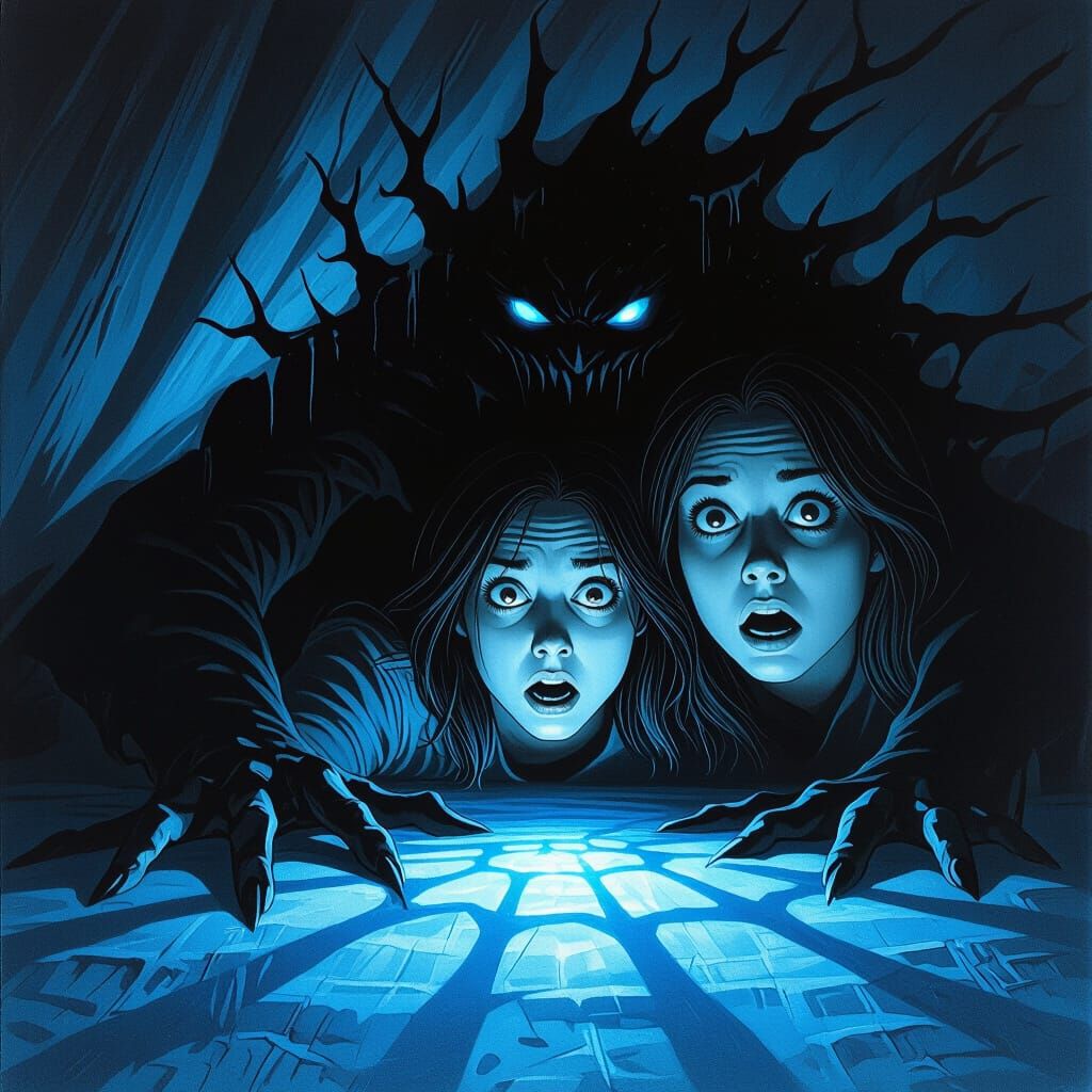 Woman's Horror at Shadow Monster Under Bed