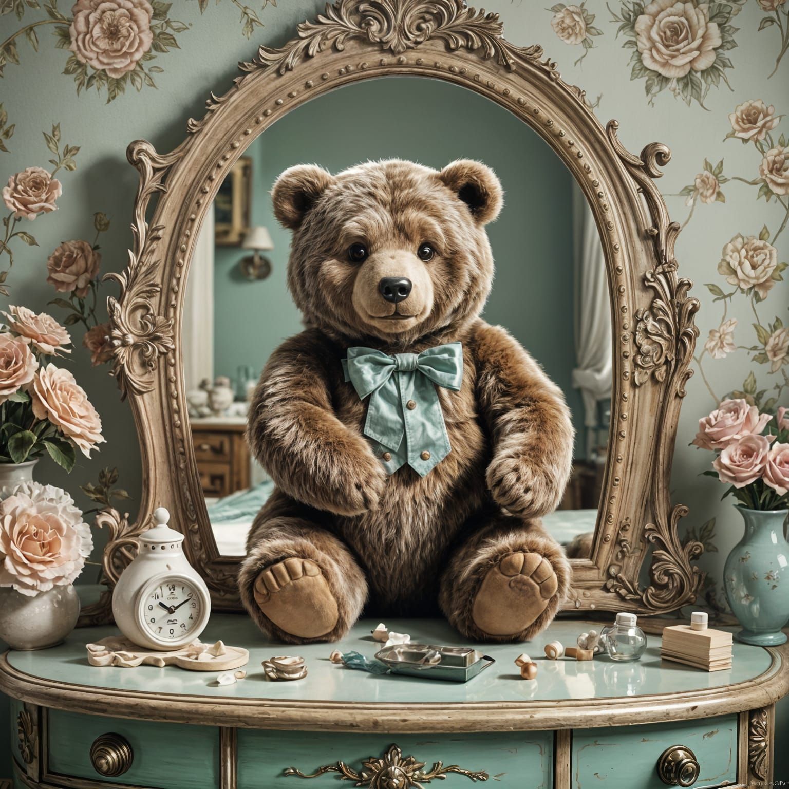 Cartoon Teddy Bear's Grizzly Reflection