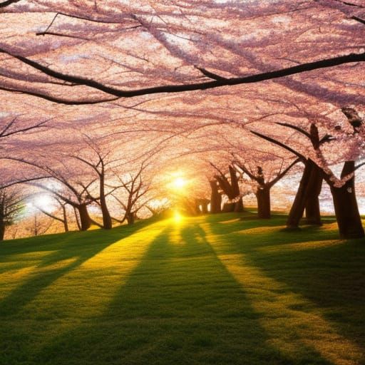 Nami Island Cherry Blossoms in Golden Light