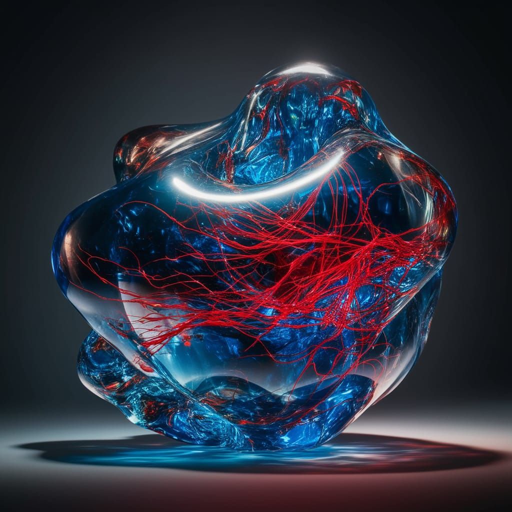 Iridescent Glass Sculpture in Moody, High-Contrast Style