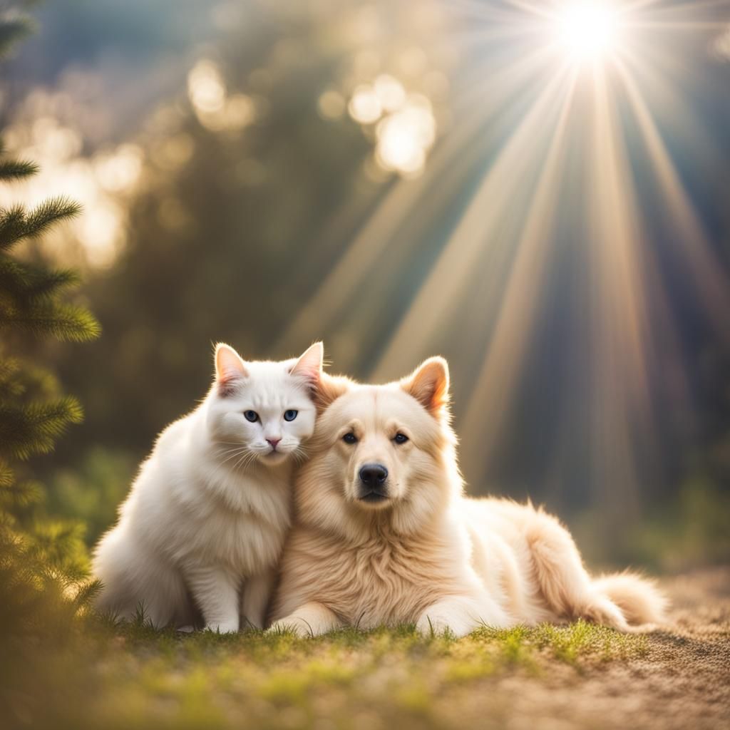 Dog, Cat, and Bear in Divine Sunshine
