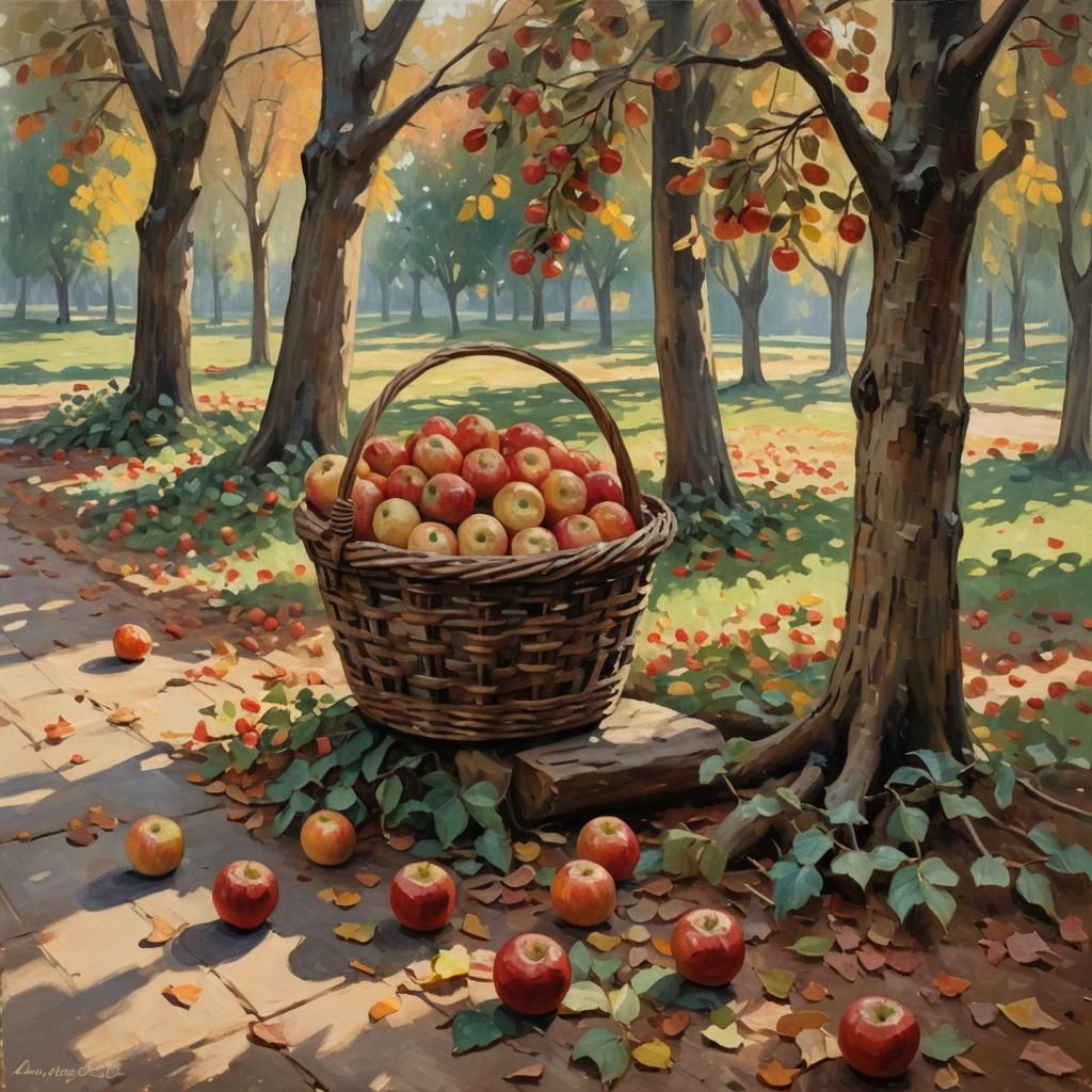 Impressionist Autumn Apples in Warm Light
