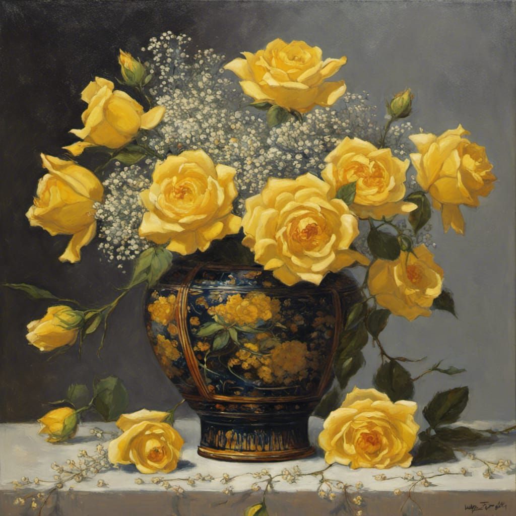 Ming Dynasty vase w yellow roses