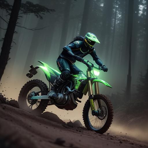 Sci-Fi Dirt Bike in Mystical Forest, Low-Poly Art