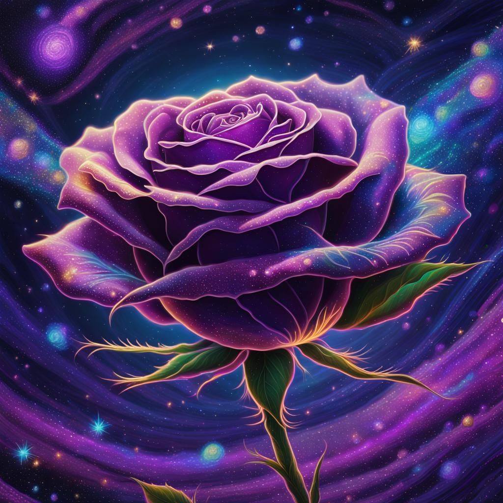 Cosmic Purple Rose in Surreal Holographic Style