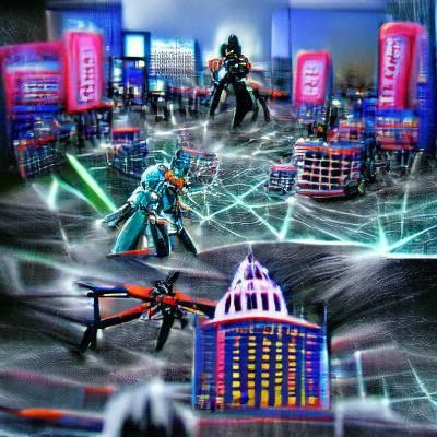 Cyberpunk City Battle Scene
