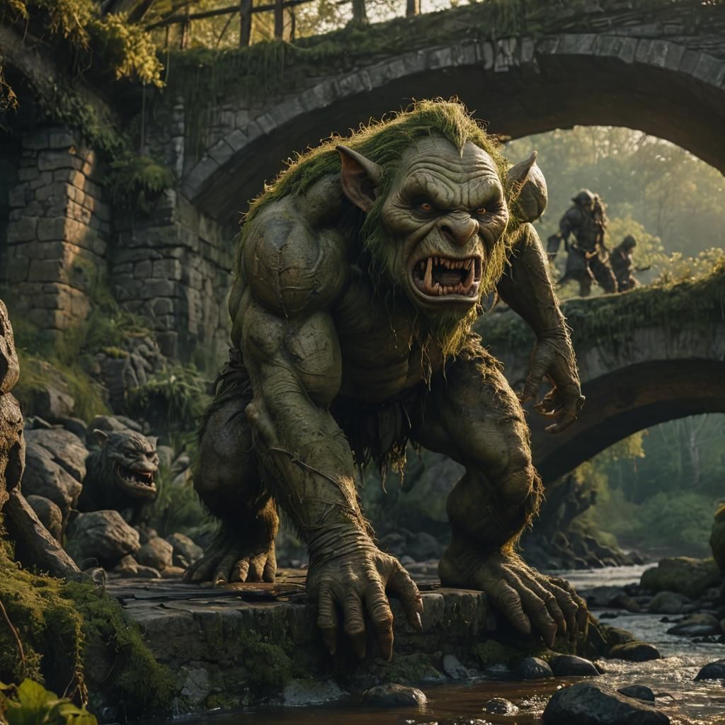 Menacing Troll Lurking Under Bridge in Cinematic Style