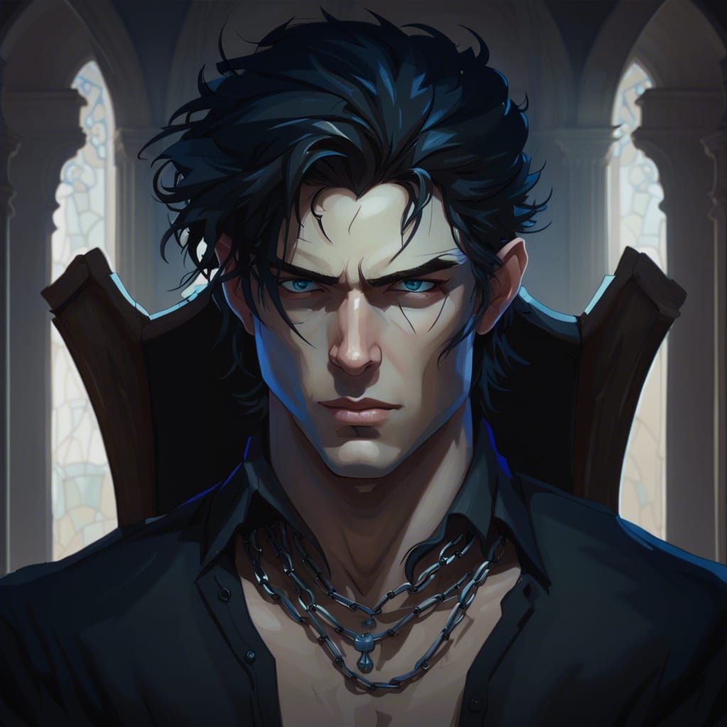 Chained Man Portrait in Luxury Room, Digital Art