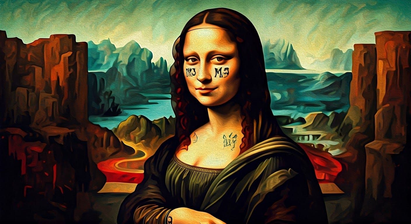 Mona Lisa with Neo-Expressionist MS-13 Tattoos in Oil and Ac...
