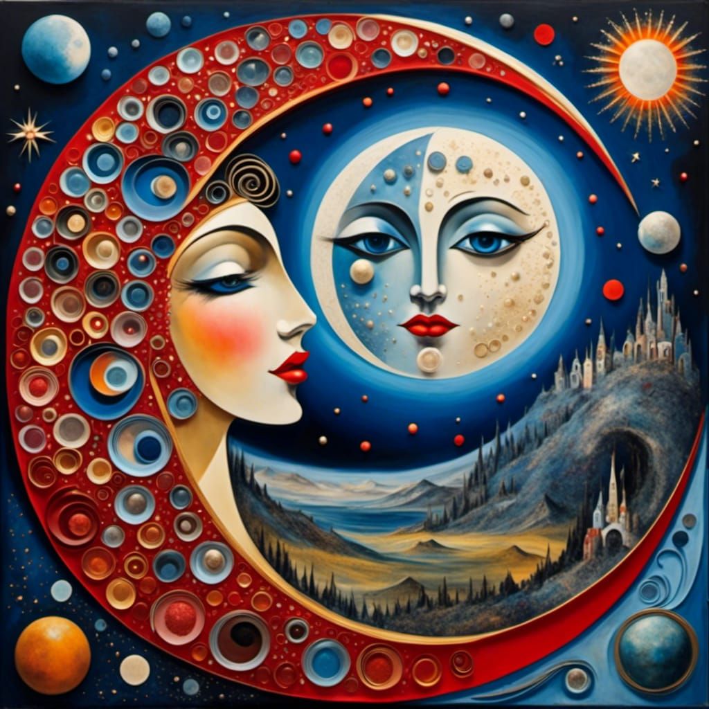 Surreal Moon Face in Chagall Style