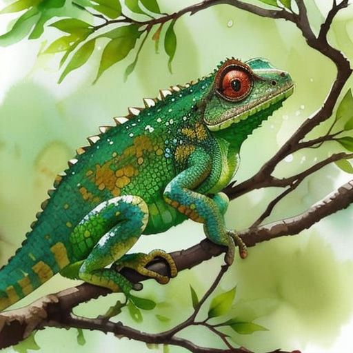 Vivid Chameleon Wildlife Painting with Water Splash