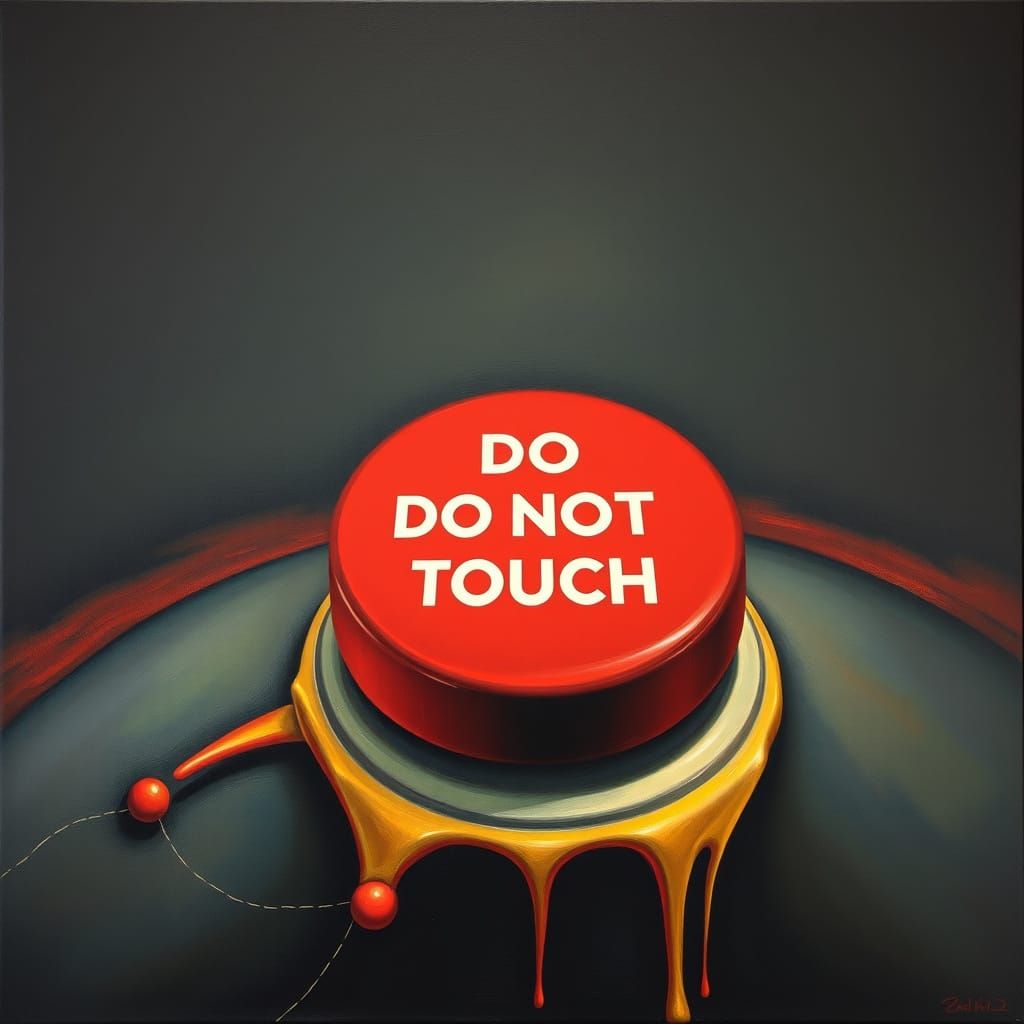 The Haunting Big Red Button in Surrealist Dreamscape