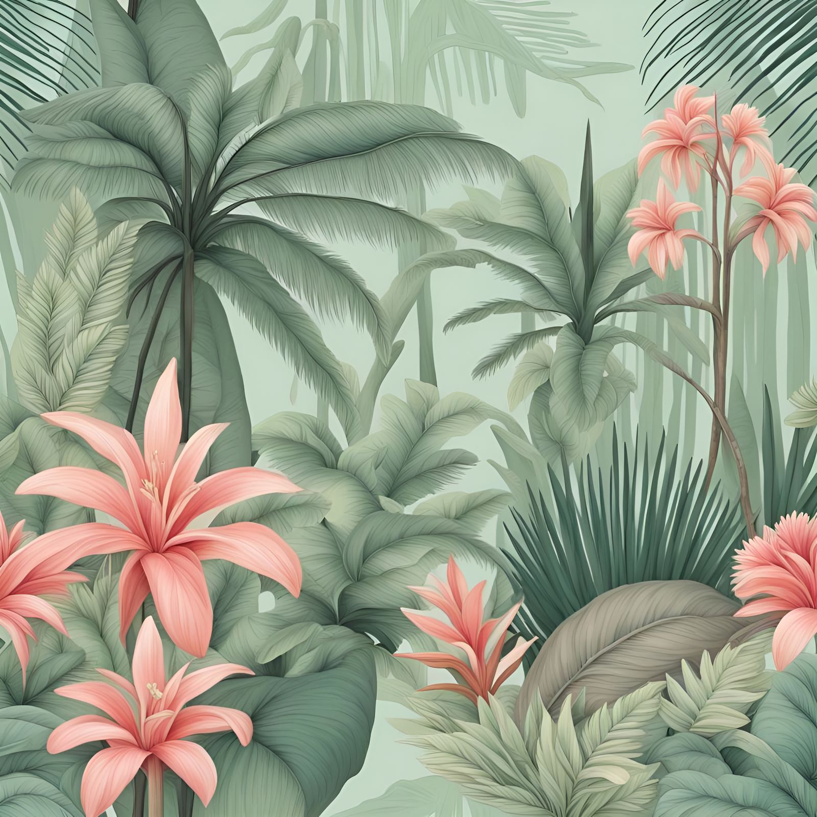 Lush Tropical Forest in Pastel Colors