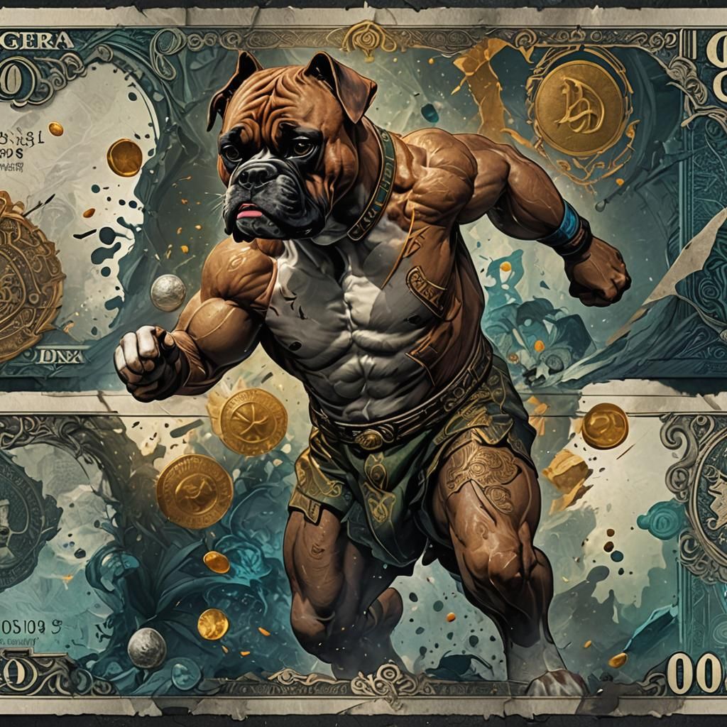 Boxer Dog Art Banknote in Detailed Matte Style