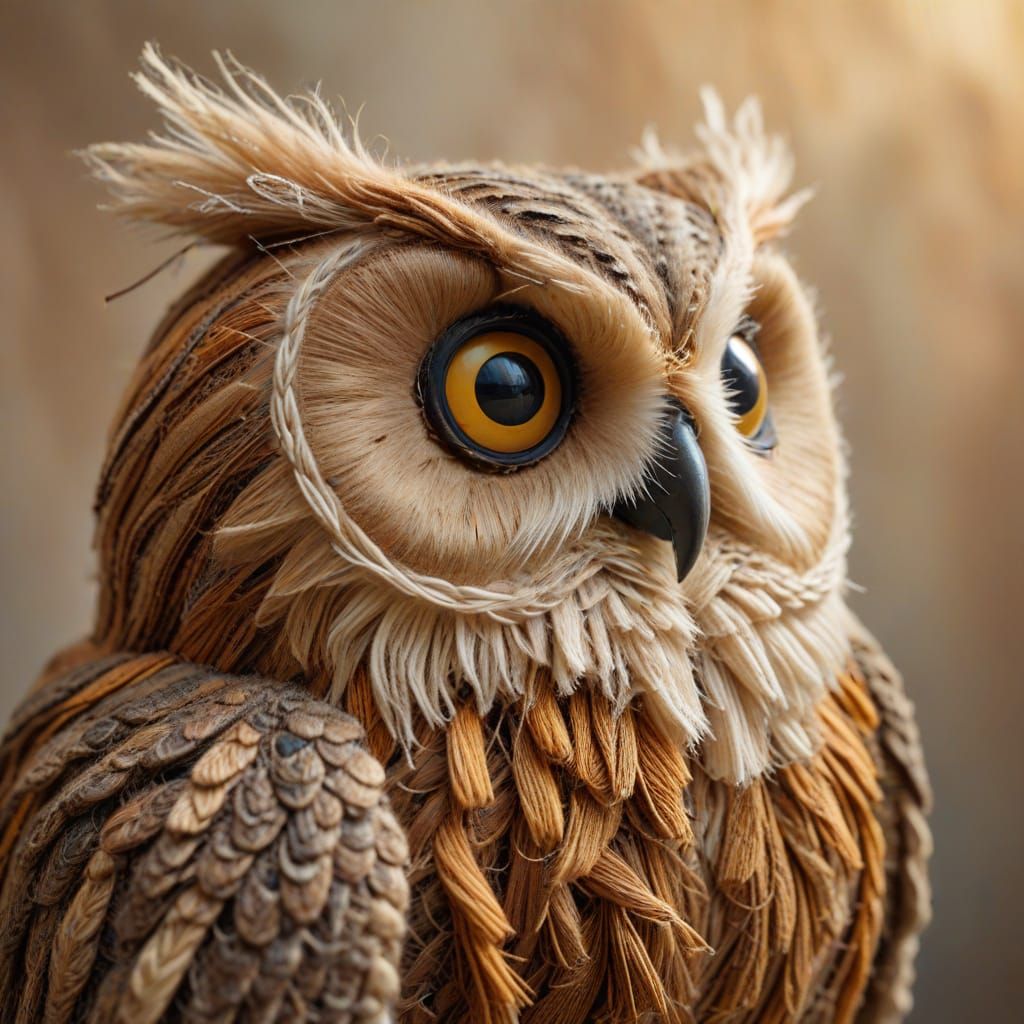 Braided Wool Owl in Naive Folk Art Style