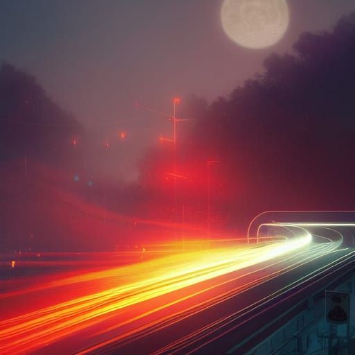Electric Highway Under Moon in Digital Art Style