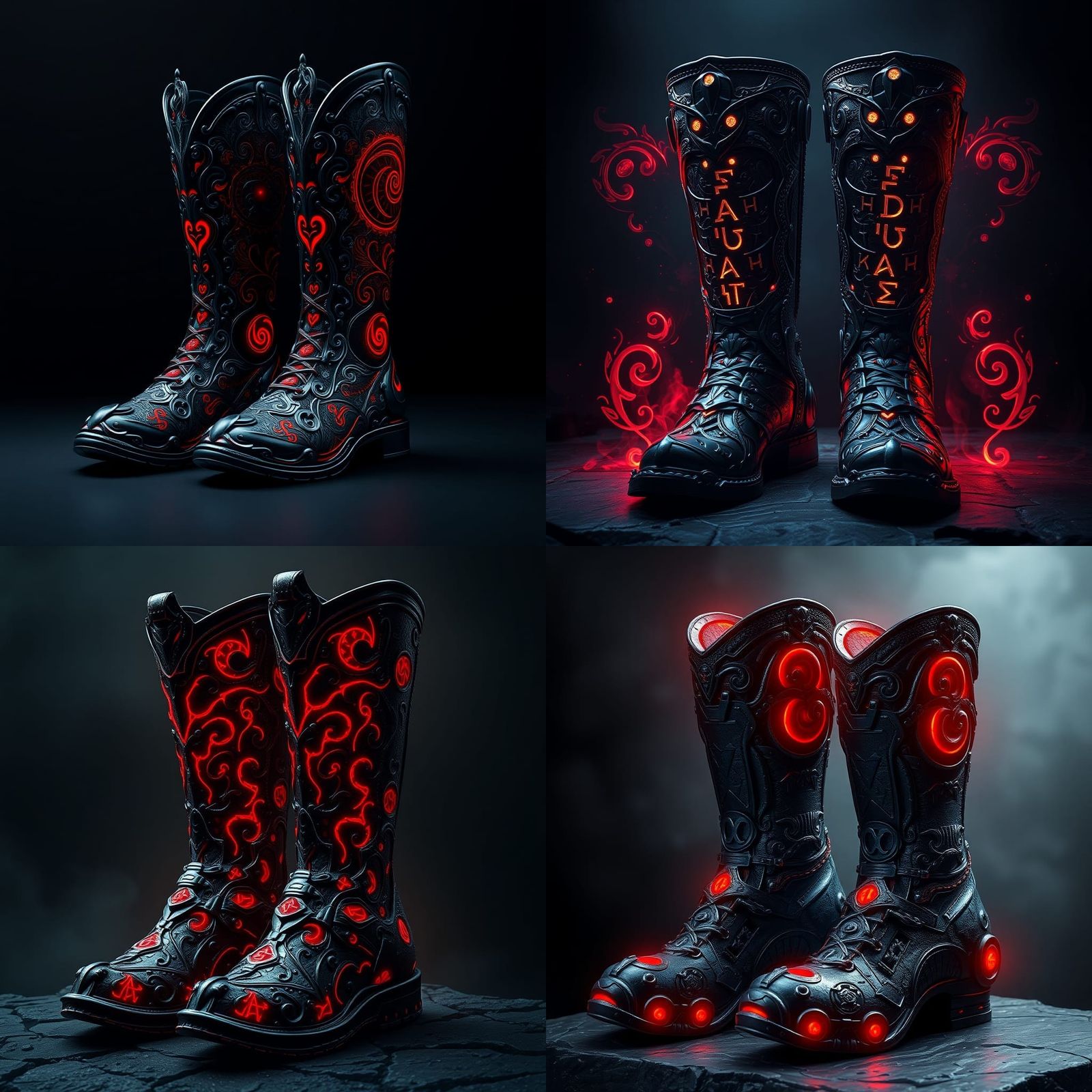 Onyx Shadow Battle Boots with Glowing Runes