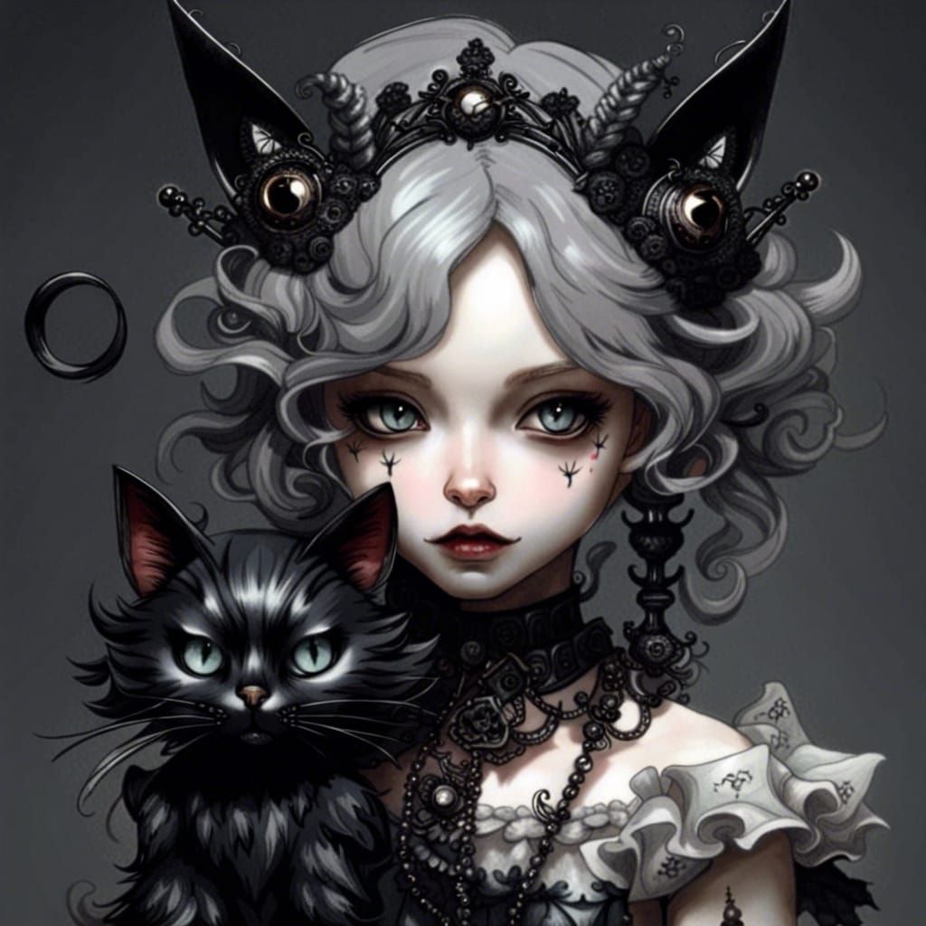 Demonic Cat-Girl in Gothic Victorian Style