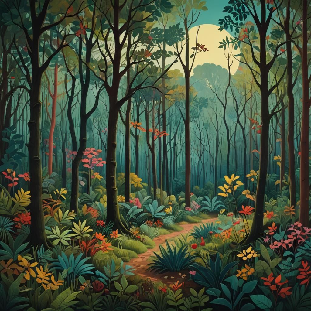 Dreamlike Forest Inspired by Henri Rousseau