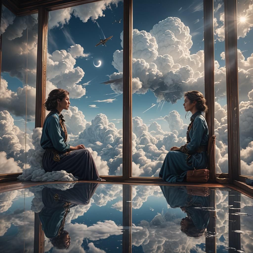 Woman and Cloud Reflection: Fantasy Concept Art