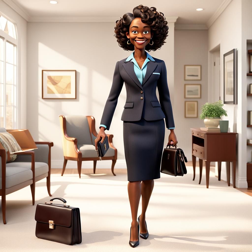 Pixar Style: African-American Mom Ready for Work