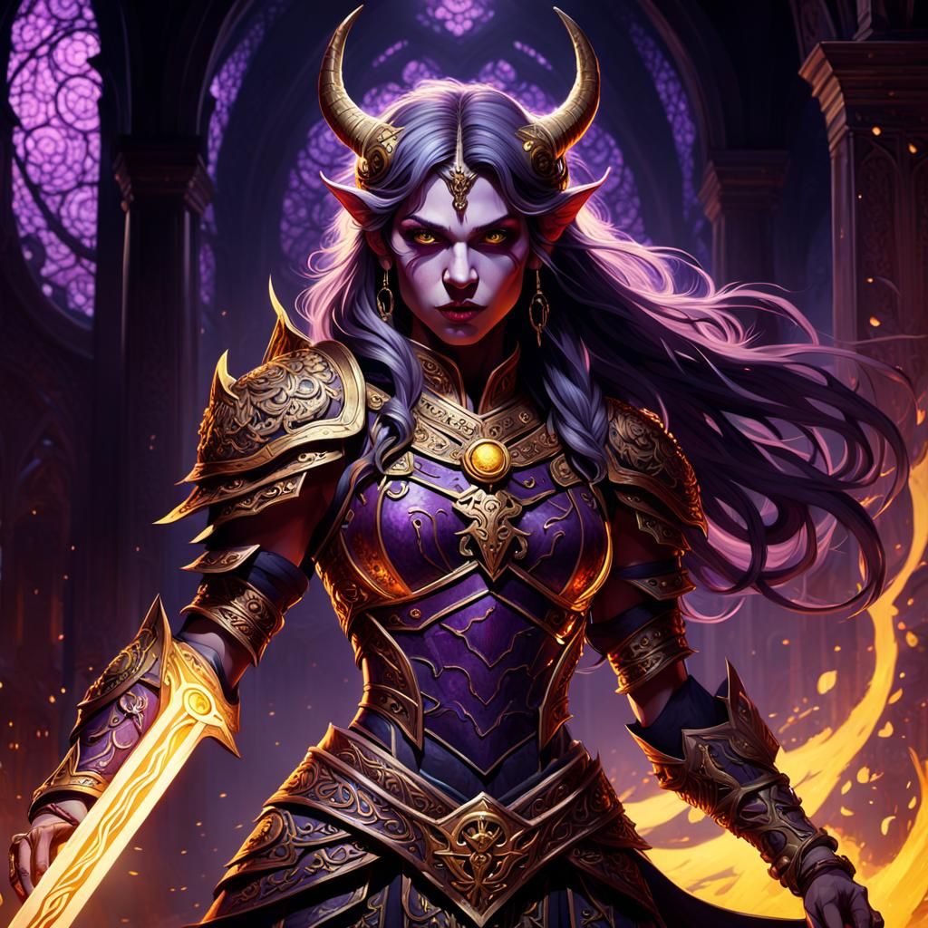 Female Demon Warrior in Ornate Armor