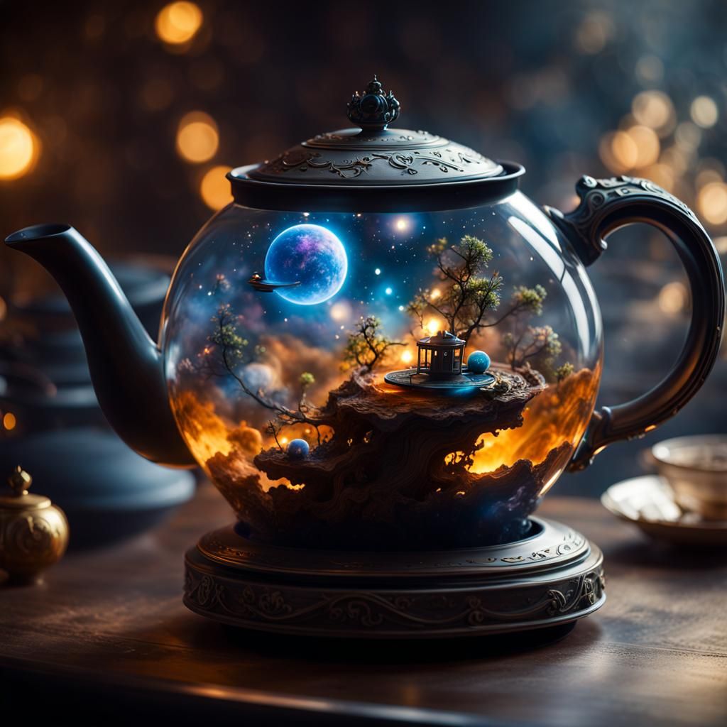 Miniature Galaxy in Teapot, Detailed Sci-Fi Art