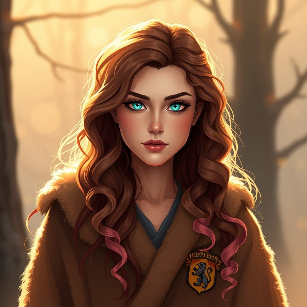 Warm Hufflepuff Goddess with Sunset Hair and Turquoise Eyes
