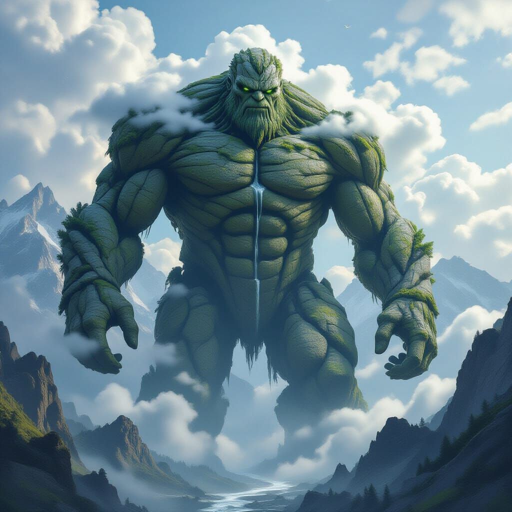 Colossal Stone Golem Awakens Amidst Mountain Peaks
