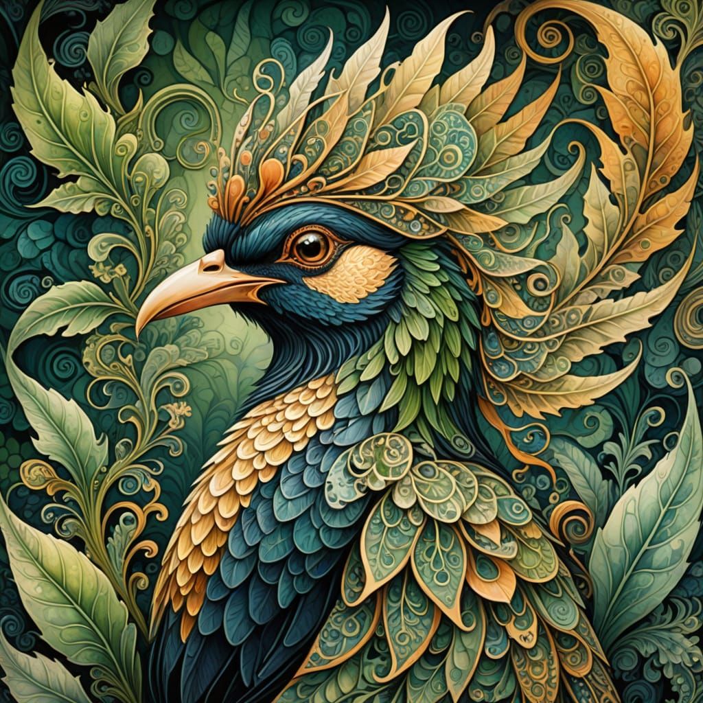 Mystical Bird in Whimsical Watercolor Wonderland